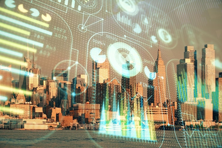 Data Theme Hologram Drawing City View With Skyscrapers Background Double Exposure Technology Concept 700248 76866