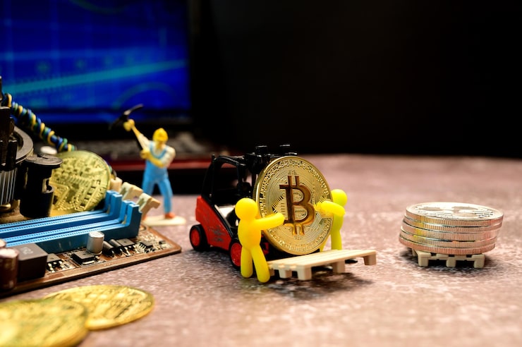 Bitcoin Crypto Currency With Gold Money Miniature Toy New Virtual Technology Business Block Chain 42957 10342