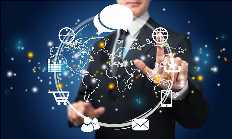 Business Man Hand Touching Icons With World Map 488220 28800