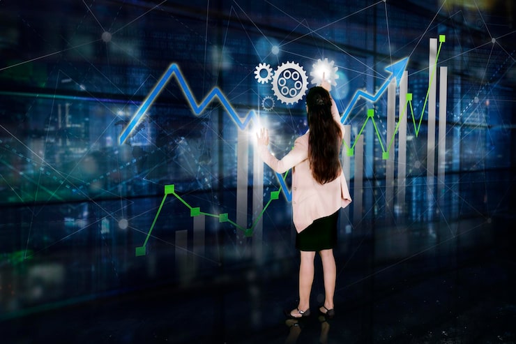 Female Manager Working With Virtual Financial Chart 175634 4007