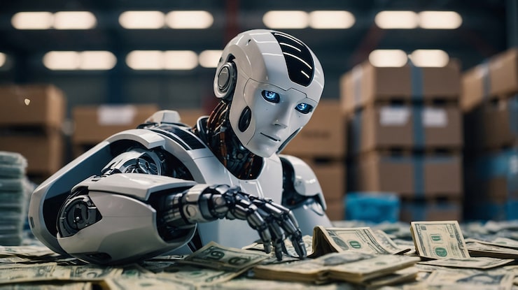 Advanced Technological Robot Interacting With Money Finance 23 2151612645