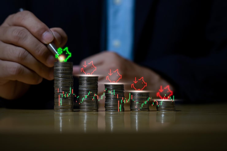 Putting Down Money Pointing Pen Showing Candlestick Symbol Investing Finance Saving Money 49059 1452